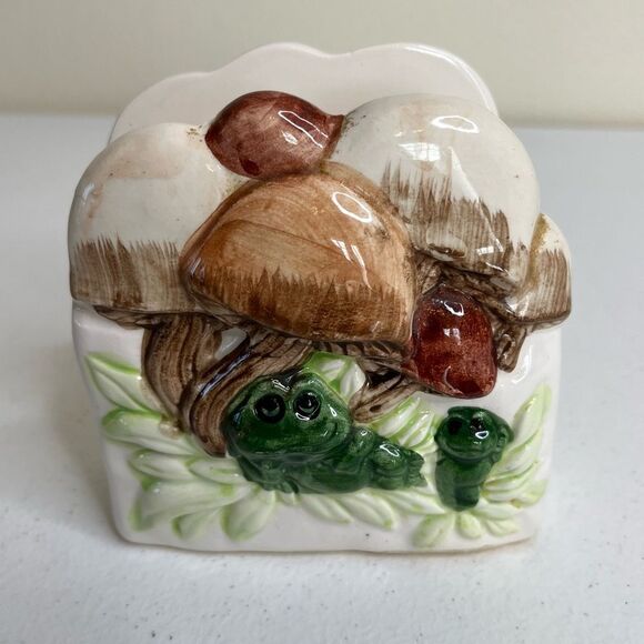 Vintage 1970s Mushroom Frogs Napkin Holder Mid Century Ceramic 4.5 Inch tall - Picture 16 of 16